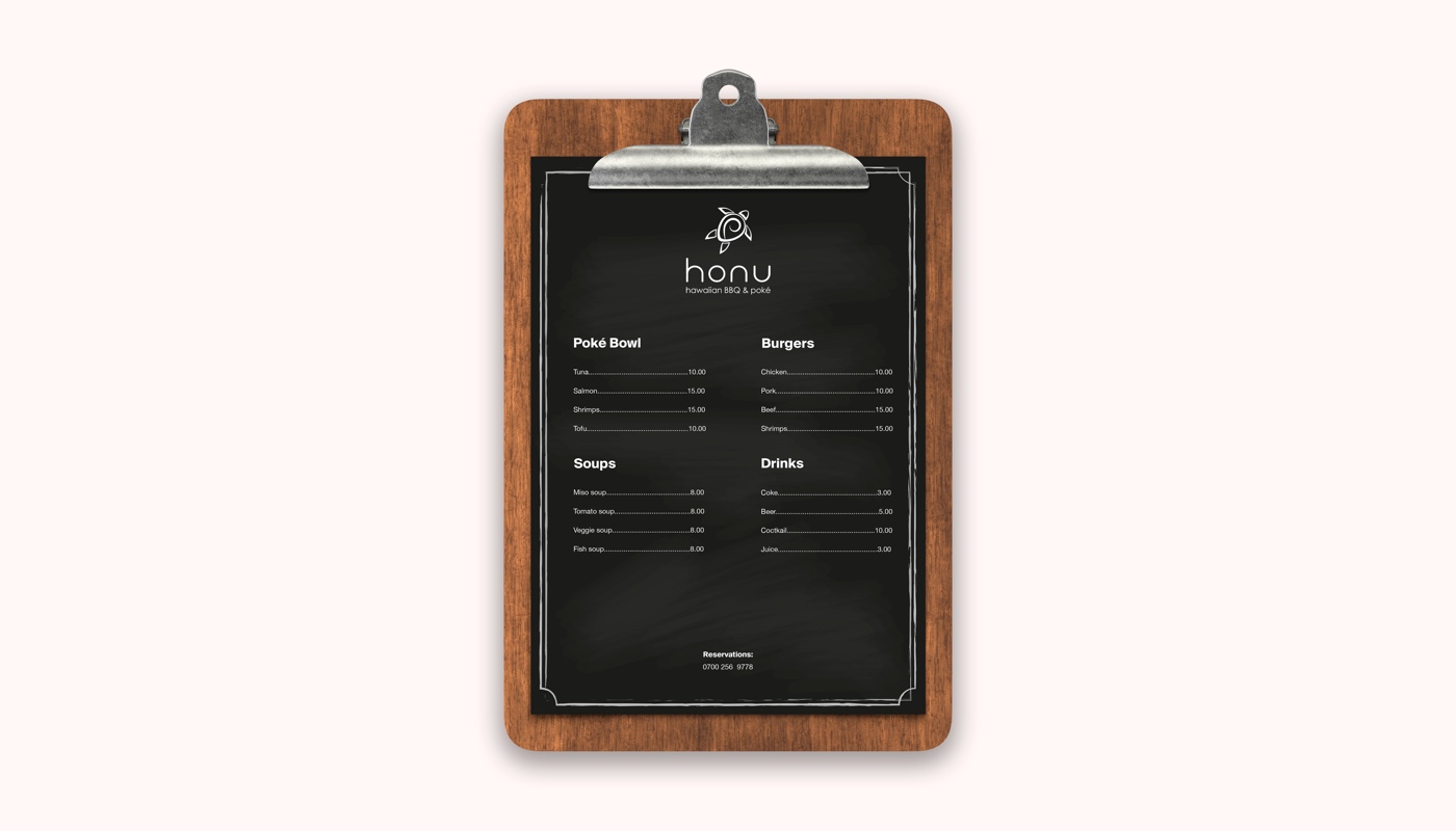 Magicflow Studio | Honu BBQ Branding Menu design